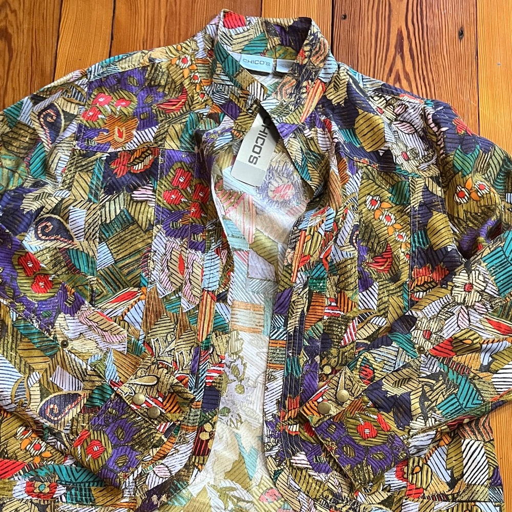 Chico’s 100% Silk Colorful Patterned Jacket